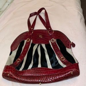 Designer Italian leather Marco Buggiani zebra and red crocodile leather bag